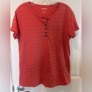 ARIAT WOMEN'S REBAR SUMMER MELON HENLEY SHORT SLEEVE WORK TEE SIZE L